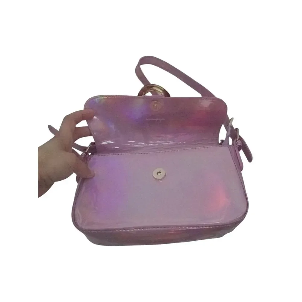 Y2K Holographic Pink Baguette Shoulder Bag Buckle Flap Fairycore Festival